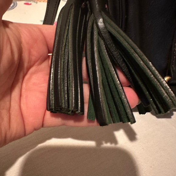 Dooney & Bourke Black Leather Satchel w/ Tassel Details & Red Lining - Picture 3 of 6